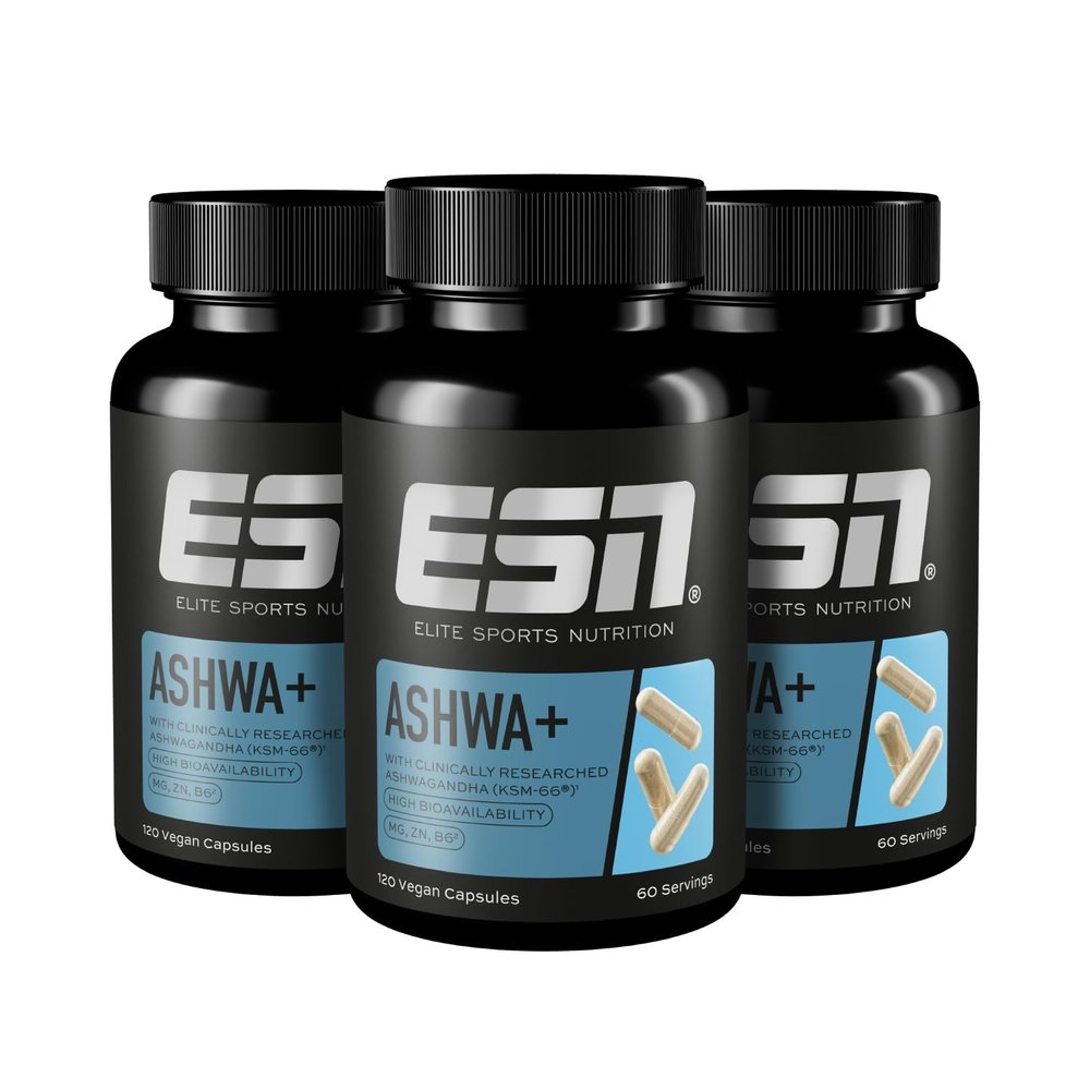 ESN Ashwa+, High-Dose Ashwagandha, Patented KSM-66, 3 x 120 Capsules