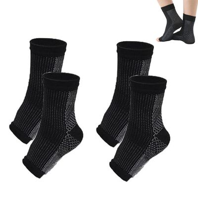 EHOTER Foot Support Socks, Compression Sleeves for Plantar Fasciitis, Sports, Arthritis and Pain Relief, Ankle Support, Unisex, S/M, 2 Pairs, Black