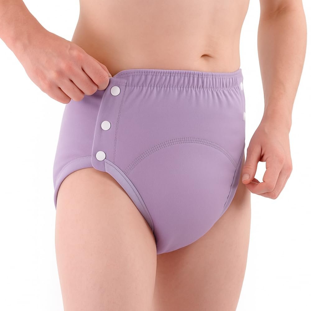Cotton Adult Incontinence Pants, Washable and Breathable, Adjustable, Leakproof, Purple, L