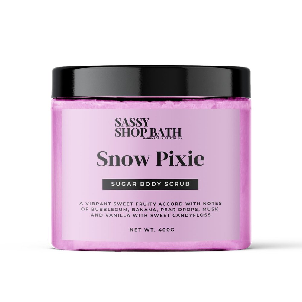 Sassy Scents Snow Pixie Sugar Body Scrub | Inspired by Lush Snow Fairy | Exfoliating + Deeply Hydrating | Smooth, Soft Skin | Vegan-Friendly | Cruelty-Free | Handmade in the UK | 400 g