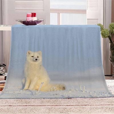 AKATIE 3D Fox Plush Blanket, Blue, 100 x 130 cm