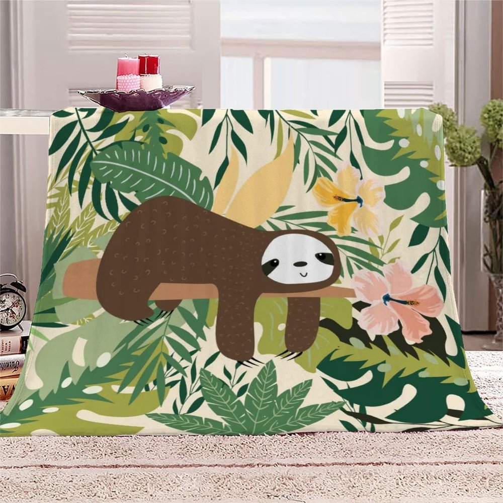 AKATIE Sloth Flannel Blanket 150 x 200 cm, 3D Printed, Super Soft