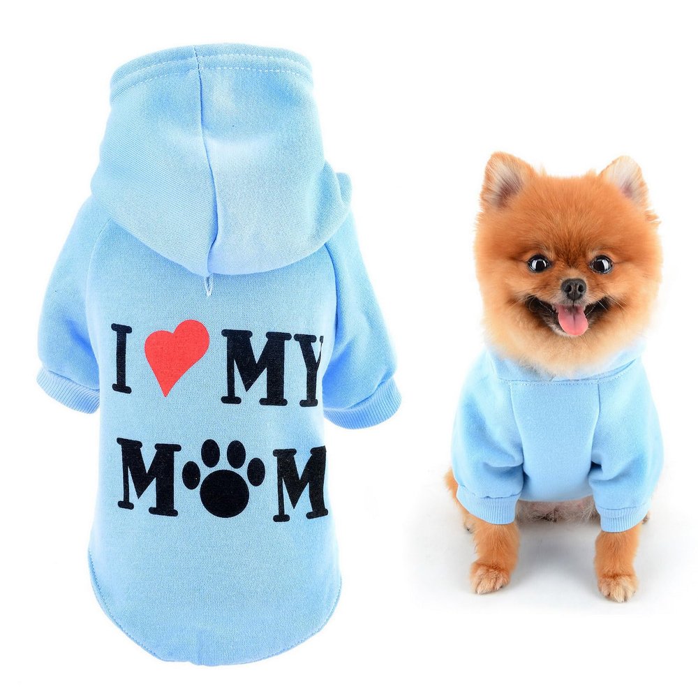 SMALLLEE_LUCKY_STORE Dog Hoodie for Small and Medium Dogs, "I Love My Mom" Pullover with Leash Hole