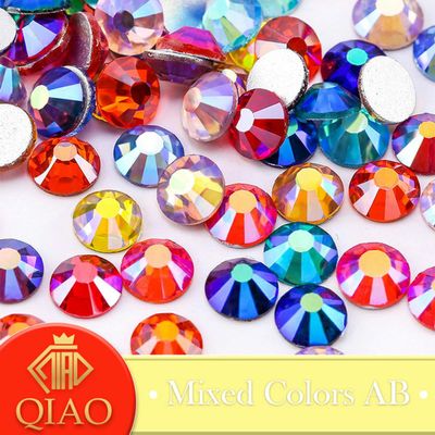 Glitter Crystal Rhinestones SS6–SS30, 3D Non-Hotfix Flat-Back Rhinestones for Crafts, Nail Art and Decorations, Mixed Colors, AB-SS12 1