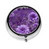 Round Metal Pill Case for Wallets, 3 Compartments, Purple Floral Print view 1