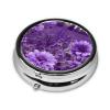 Round Metal Pill Case for Wallets, 3 Compartments, Purple Floral Print view 2