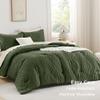 Andency Olive Green 3-Piece Full Comforter Set, Boho Tufted Chevron Microfiber view 3