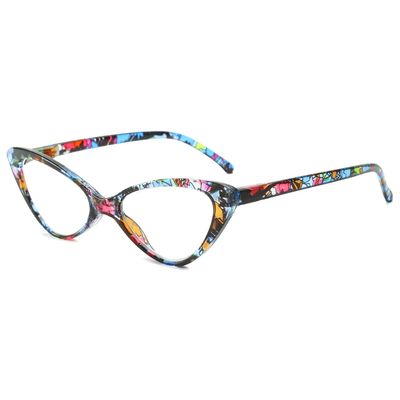 VEVESMUNDO Women's Cat-Eye Reading Glasses, Blue Floral, +2.5