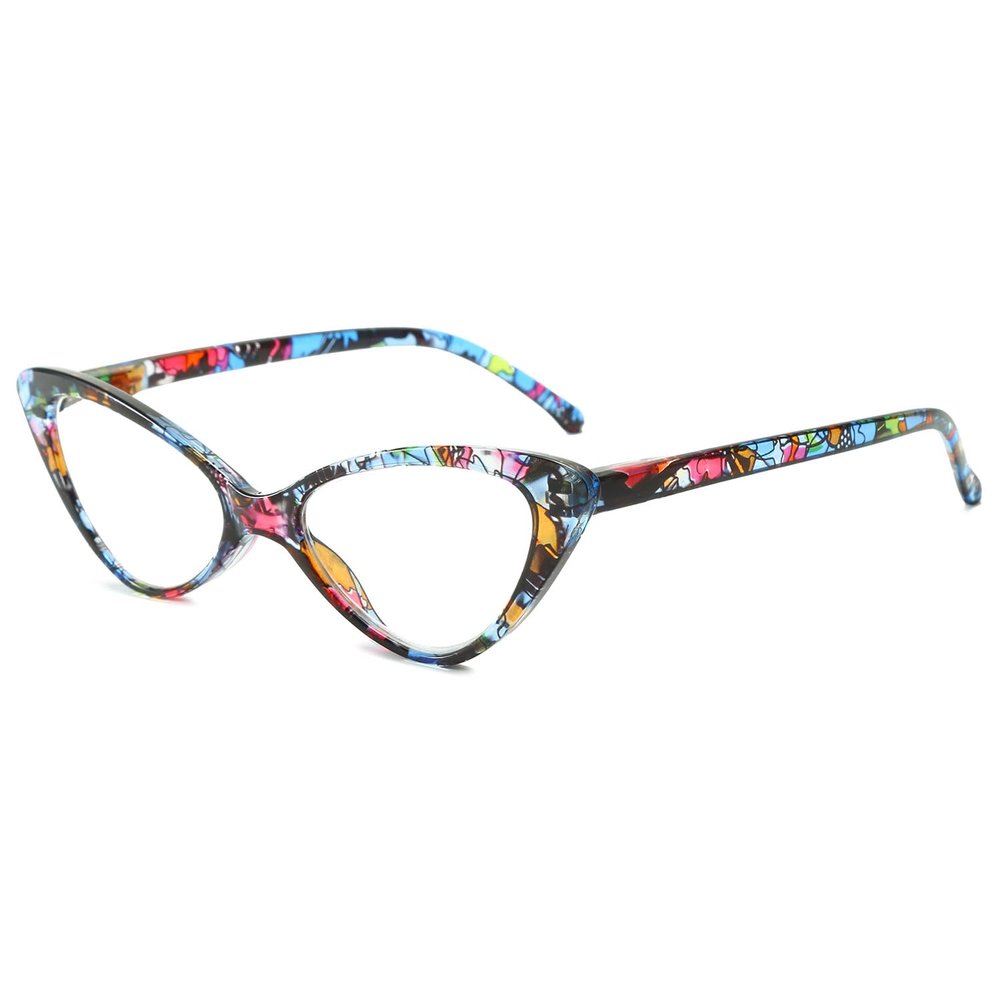 VEVESMUNDO Women's Cat-Eye Reading Glasses, Blue Floral, +2.5