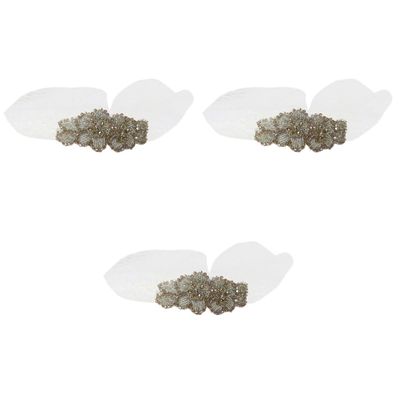 FRCOLOR 3-Piece Women's Vintage Mesh Hair Accessories with Handcrafted Rhinestones, Elegant Headwear for Festivals and Parties, White