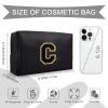 Personalizable Small Zipper Makeup Bag, Cute White Cosmetic Bag for Girls and Women, Black with Black Letter C view 2