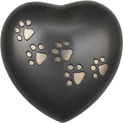 Royal Rapture Paw Heart Urn Without Stand for Dog or Cat Ashes, Black, 5 in. RHP03-02