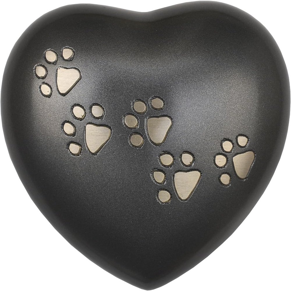 Royal Rapture Paw Heart Urn Without Stand for Dog or Cat Ashes, Black, 5 in. RHP03-02