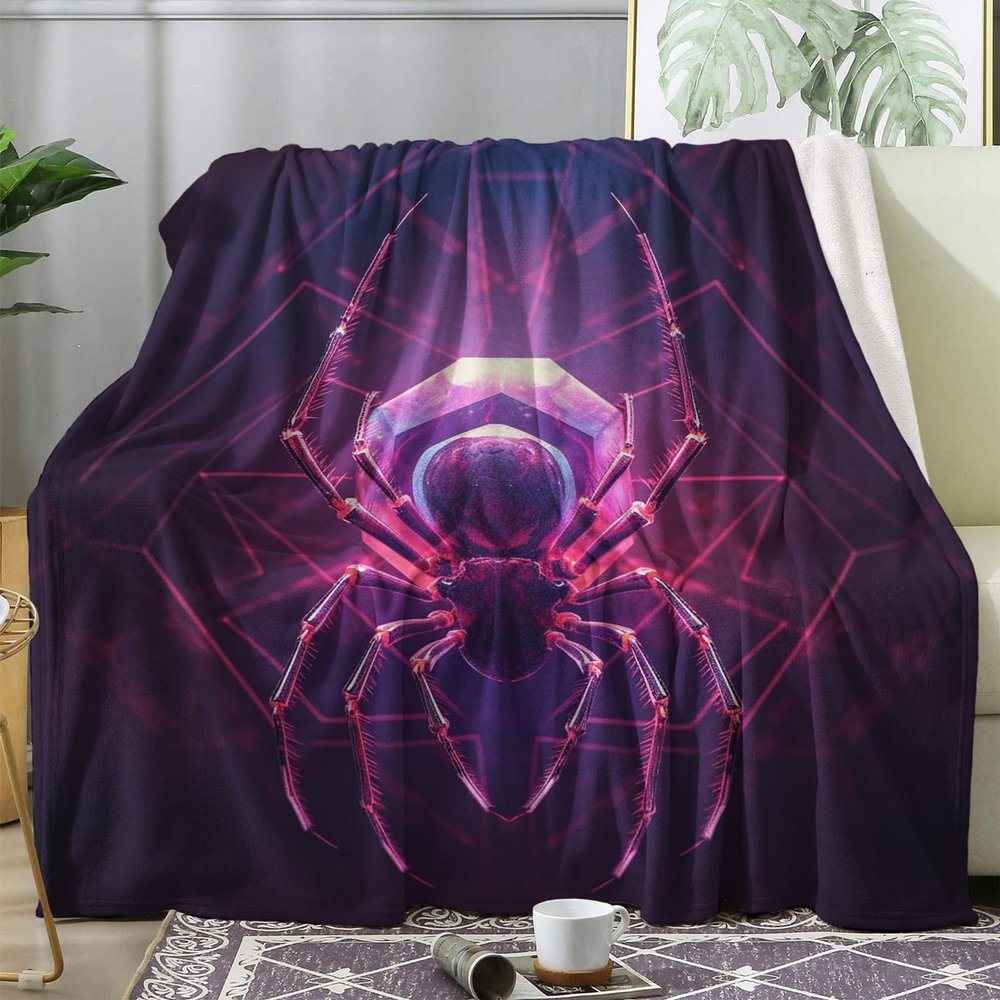 Spider Plush Fleece Blanket, 150 x 200 cm, Spooky XL Sofa Throw