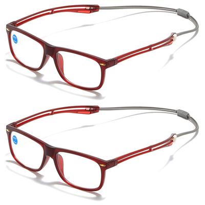 KOOSUFA Blue-Light-Filtering Reading Glasses with Magnetic Neck Holder, Red, 2-Pack, +1.5
