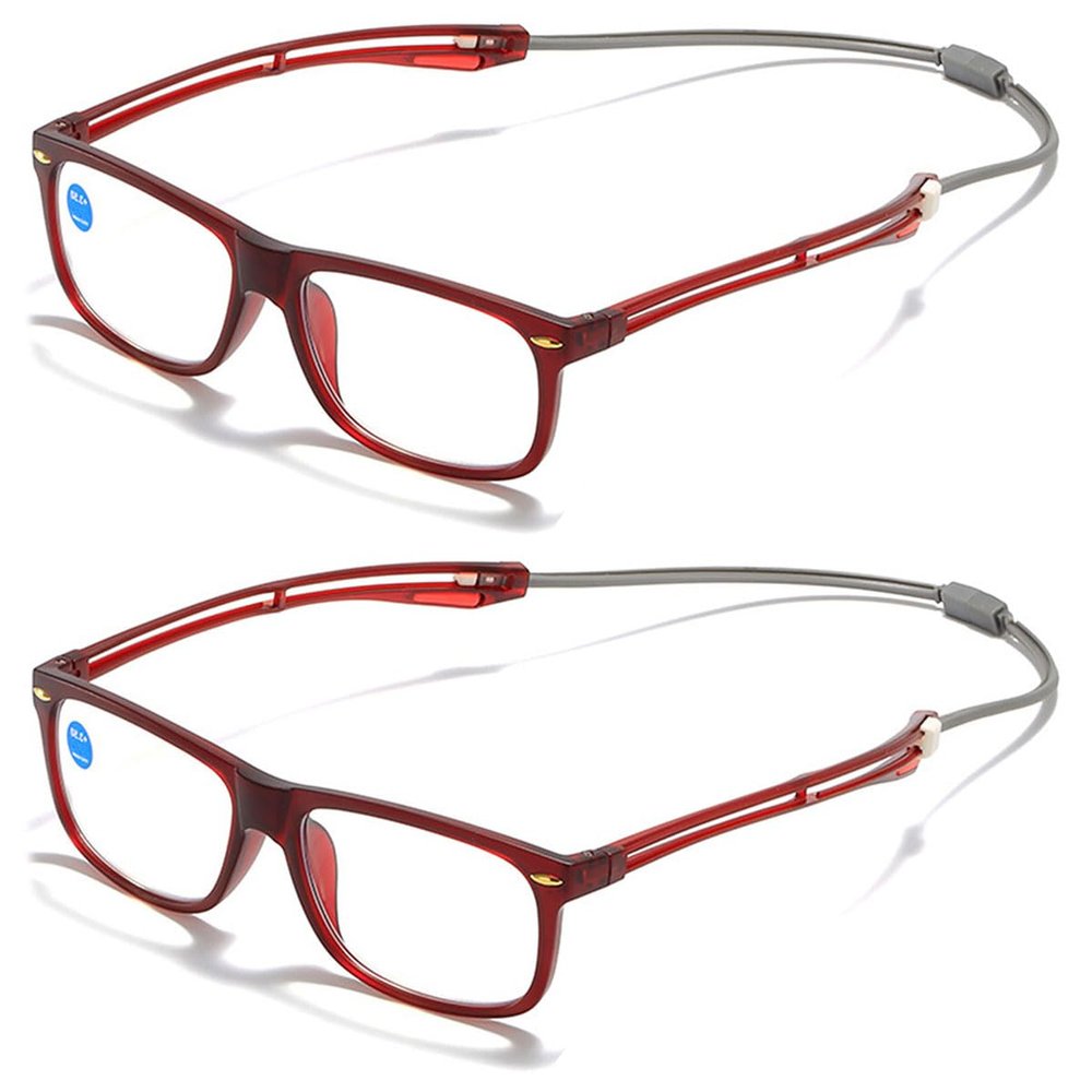 KOOSUFA Blue-Light-Filtering Reading Glasses with Magnetic Neck Holder, Red, 2-Pack, +1.5