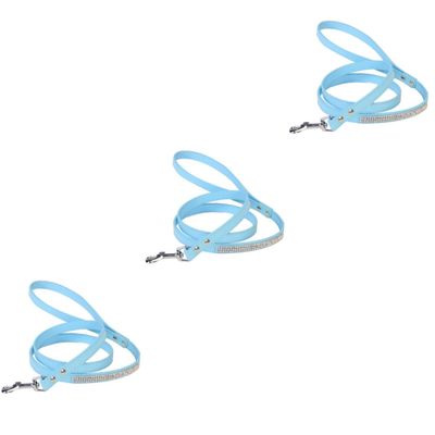 FRCOLOR 3-Piece Blue PU Leather Dog Leash with Rhinestones, Adjustable, for Small Dogs