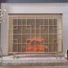 Modern One-Piece Gold-Tone Wrought-Iron Fireplace Screen with Mesh Design view 1
