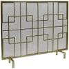 Modern One-Piece Gold-Tone Wrought-Iron Fireplace Screen with Mesh Design view 2