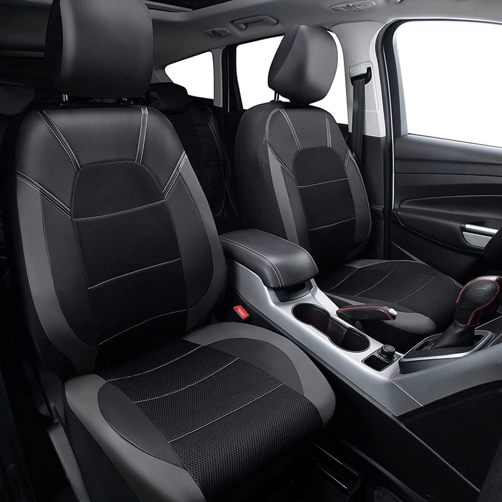 KWAYA 9-Piece Car Seat Covers for Hyundai i10 2019–2023+, Leather, Waterproof, Front and Rear Seat Protection, Easy to Clean, 2 Gray