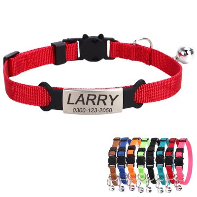 Personalized Red Cat Collar with Name, Phone Number, Bell and Safety Buckle
