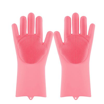 DUnLap Magic Silicone Cleaning Gloves, Pink, 1 Pair