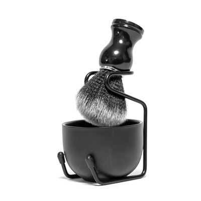 Stylish Vegan Shaving Brush Set with Badger Hair Imitation, Black