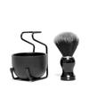 Stylish Vegan Shaving Brush Set with Badger Hair Imitation, Black view 2