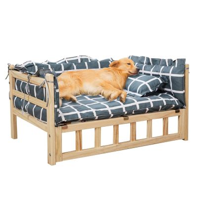 Gray Checkered Elevated Dog Bed with Mattress & Pillow