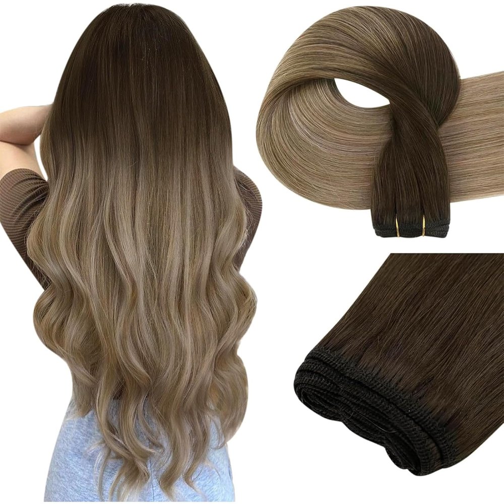 Easyouth Human Hair Sew-In Weft Extensions, 55 cm, Darkest Brown Blend, 100 g, #2/6/18