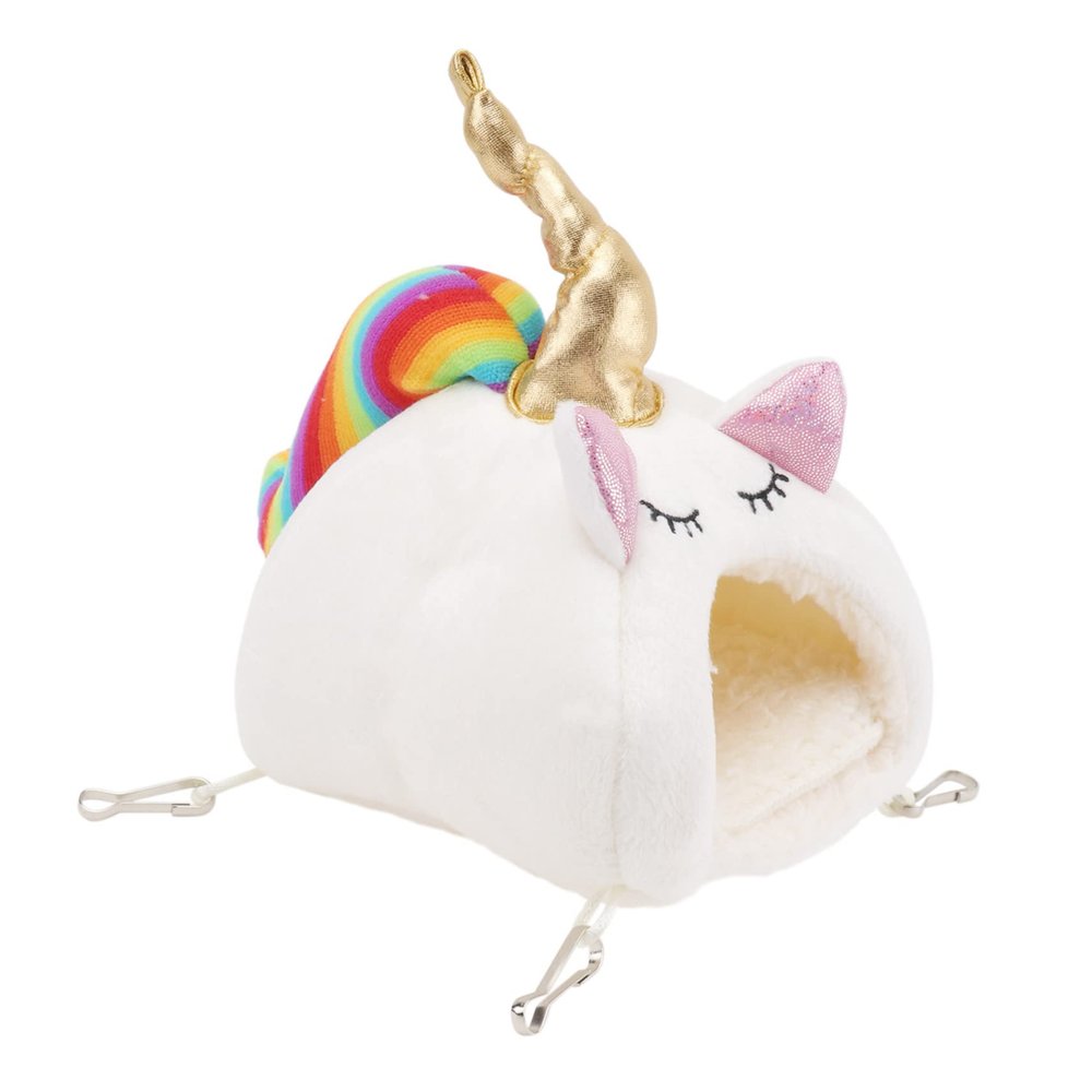minkissy Adorable Unicorn Sleeping Nest for Small Animals, Warming Pet Bed for Hamsters, Rabbits, and Squirrels, White, Cozy Pet Bed for Winter and Travel
