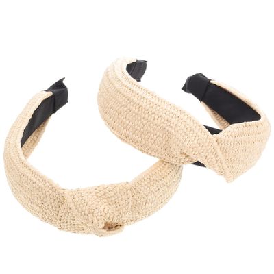 2-Piece Raffia Headbands for Women, Beige