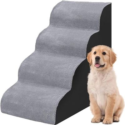 tylxayoxa Dog Steps for Bed or Sofa, 3-Step Foam Dog Staircase, Non-Slip Pet Ramp with Washable Cover for Small Dogs and Cats (Color: Gray, Size: 4 Steps)