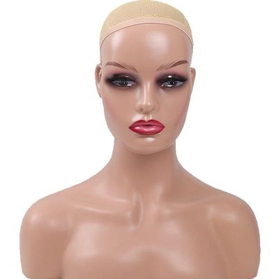 Luxylei Female Realistic Mannequin Head and Shoulders, African Wig Display Model, Dark Brown and Beige, for Hats and Glasses