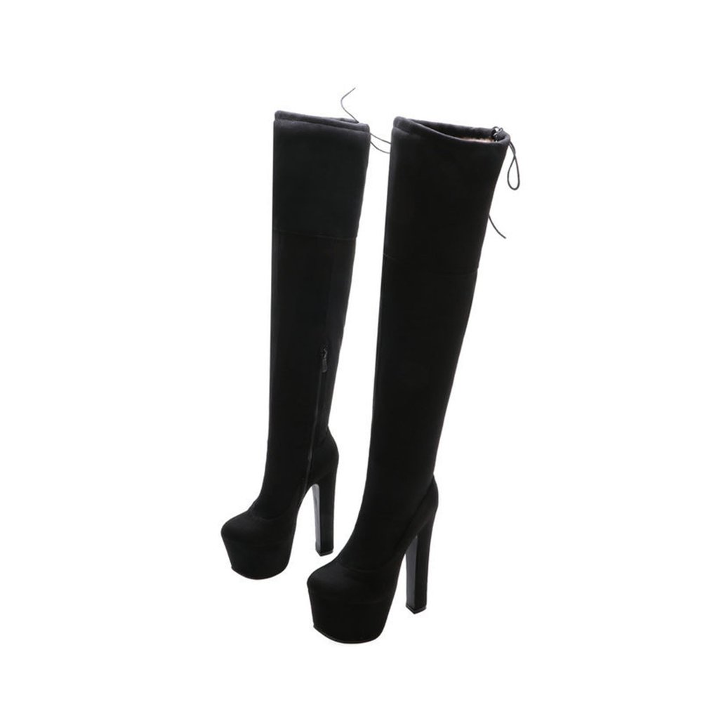 17 cm/6.69 in Fall and Winter Over-the-Knee Platform Boots, Ultra-High Heel, Suede, Side Zipper, Black, EU 45