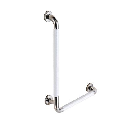 70 x 50 cm Left-Hand L-Shaped Stainless Steel Grab Bar, White