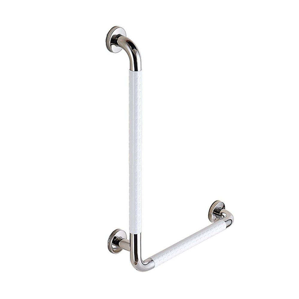 70 x 50 cm Left-Hand L-Shaped Stainless Steel Grab Bar, White