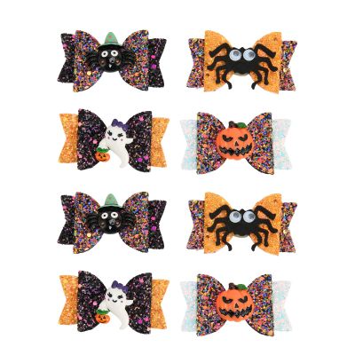 Fonzci 8-Piece Halloween Hair Bows for Pets with Elastic Bands