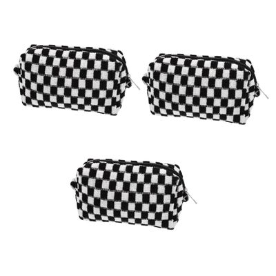 POPETPOP 3-Piece Checkered Makeup Bag Set, Large Portable Cosmetic Bags for Women and Girls