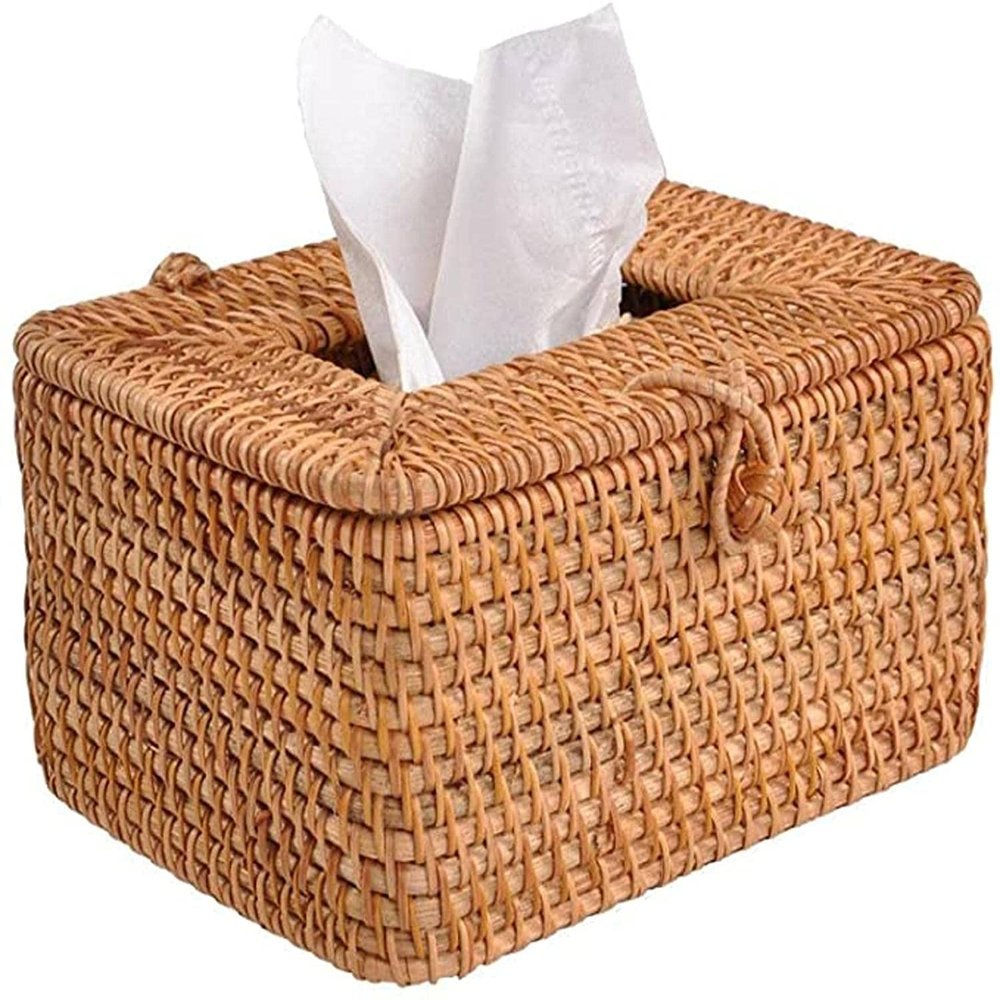 Handwoven Rattan Tissue Box Cover and Holder