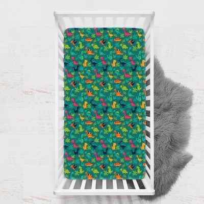 Odot Fitted Sheet for Baby Crib, Green Dinosaur Print, 33 x 75 cm