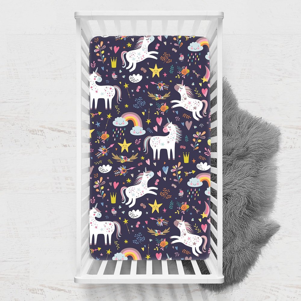 Odot Fitted Sheet for Crib, Unicorn Print, 45 x 90 cm