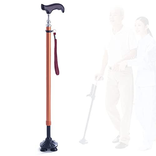 Non-Slip Quad Cane for Seniors, Adjustable Aluminum Walking Cane with Armrests, Black/Blue/Orange