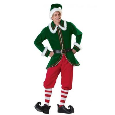 Eghunooye Adult Christmas Elf Costume, Santa's Helper Outfit with Hat, Shoes and Socks (Green Men's 1, XXXL)