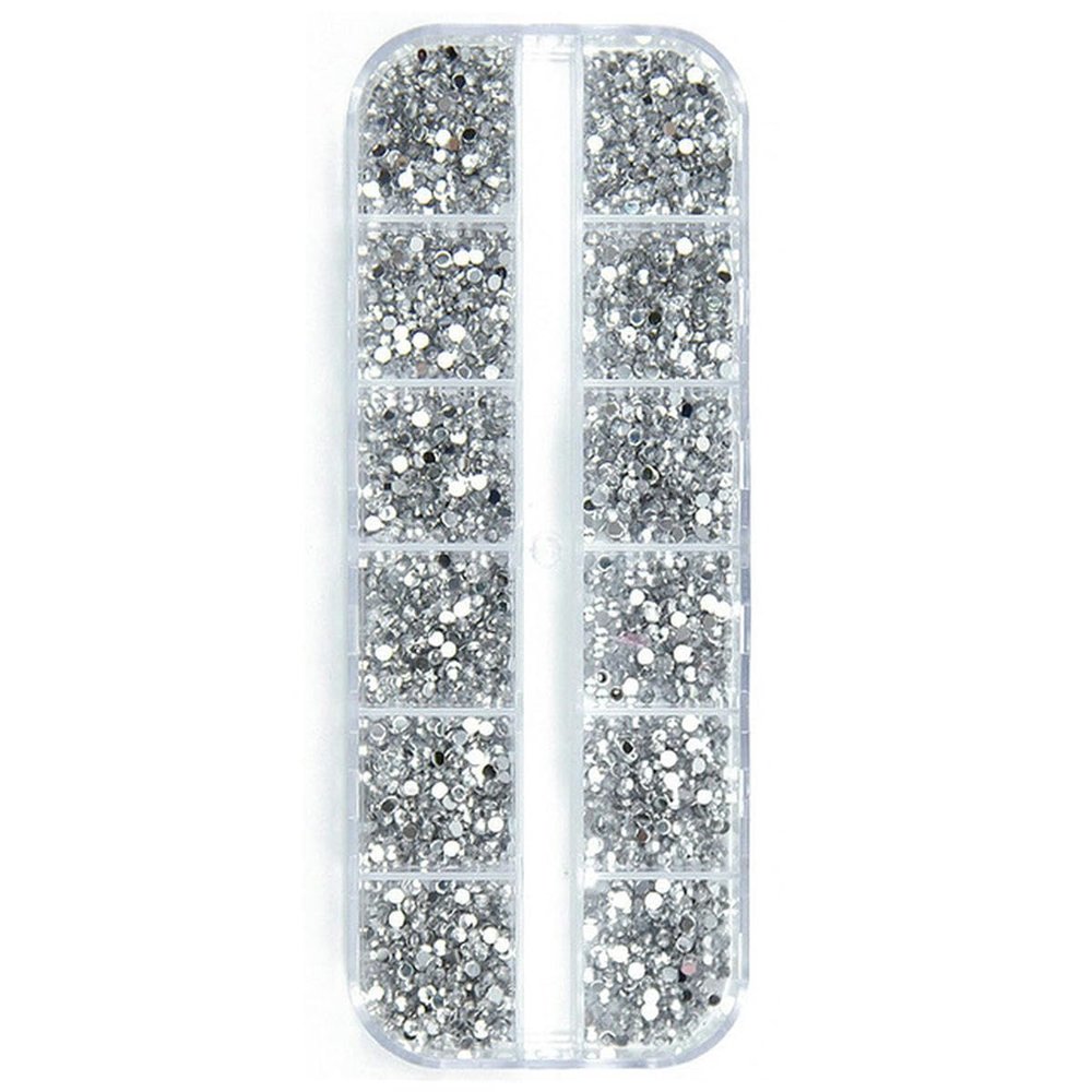 3,000-Piece Box Nail Art Crystal Flat-Back Rhinestones, 1.5 mm and 2.0 mm, Iridescent Diamonds, Rhinestone Manicure Tips, 3D Decoration, 1.5 mm, Clear