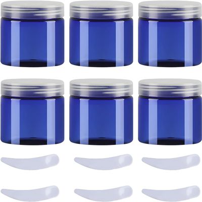 Travel Cream Jars, 6-Pack, 100 mL Blue Plastic Cosmetic Jars with Clear Lids