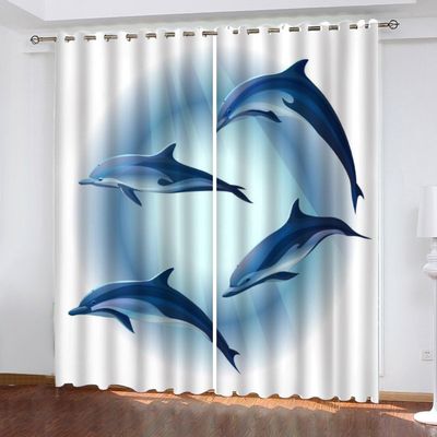 IDIDOS Dolphin Blackout Curtains, 3D-Printed Blue Sea, 110 x 95 cm