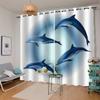 IDIDOS Dolphin Blackout Curtains, 3D-Printed Blue Sea, 110 x 95 cm view 3