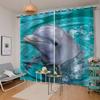 IDIDOS Dolphin Blackout Curtains for Kids’ Room or Bedroom, 3D-Printed Blue Sea Design, Opaque Polyester, 200 x 160 cm view 3