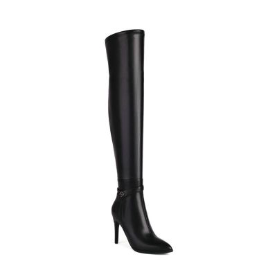 10 cm/3.93 in Plus-Size Stiletto Over-the-Knee Stretch Boots, Pointed Toe, Black, EU 44